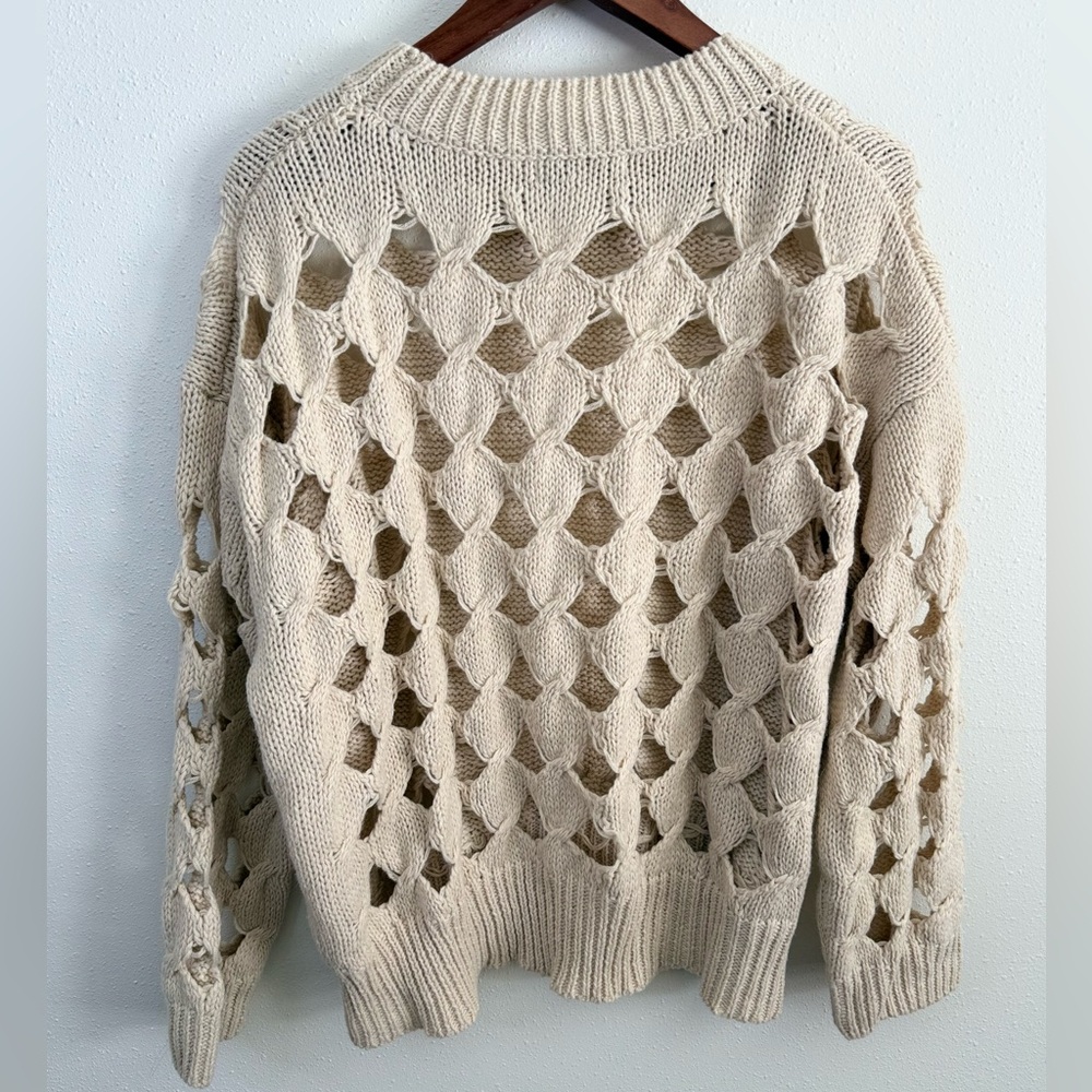 HYFVE Open Knit Cream Sweater Cutout Chunky Boho Pullover S - Picture 4 of 5